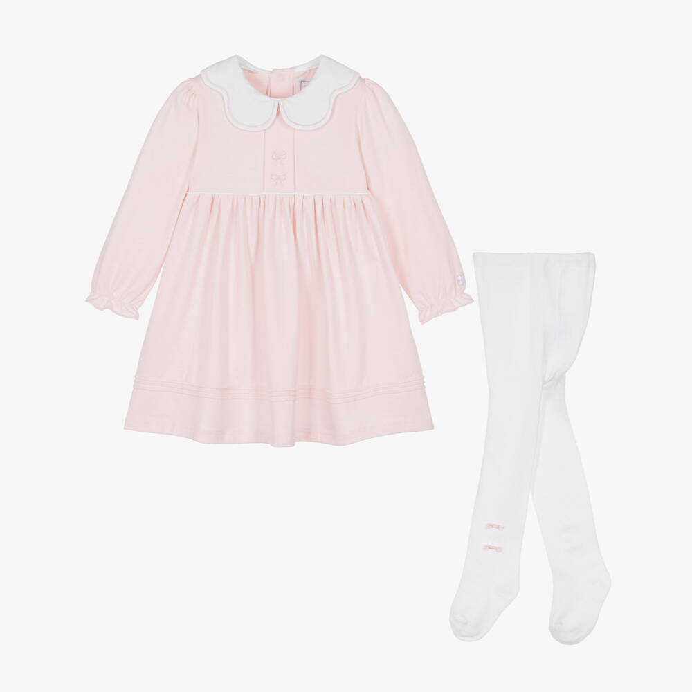 Emile et Rose-Baby Girls Pink Cotton Jersey Dress & Tights Set | Childrensalon