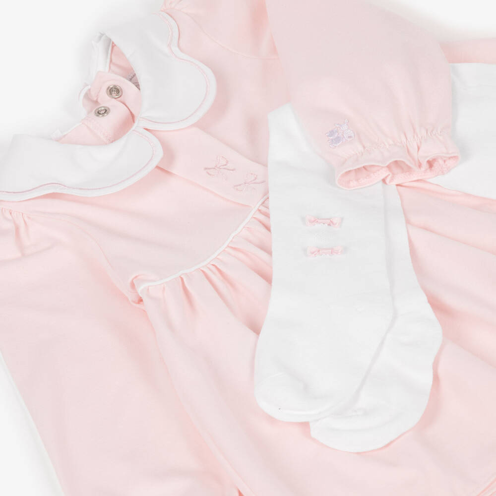 Emile et Rose-Baby Girls Pink Cotton Jersey Dress & Tights Set | Childrensalon