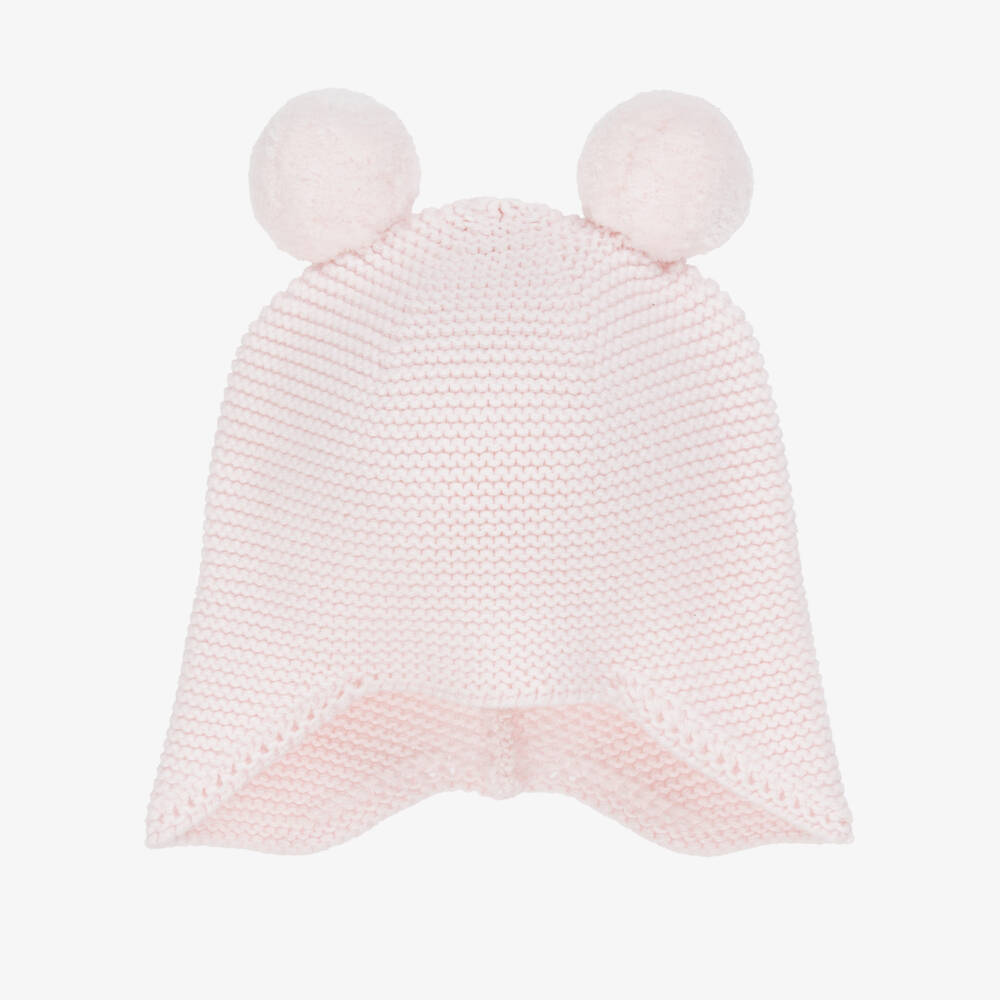 Emile et Rose-Baby Girls Pink Cotton Knit Pom-Pom Hat | Childrensalon