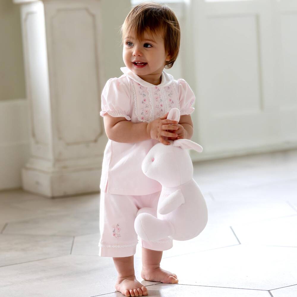 Emile et Rose-Baby Girls Pink Cotton Shorts Set with Floral Embroidery | Childrensalon