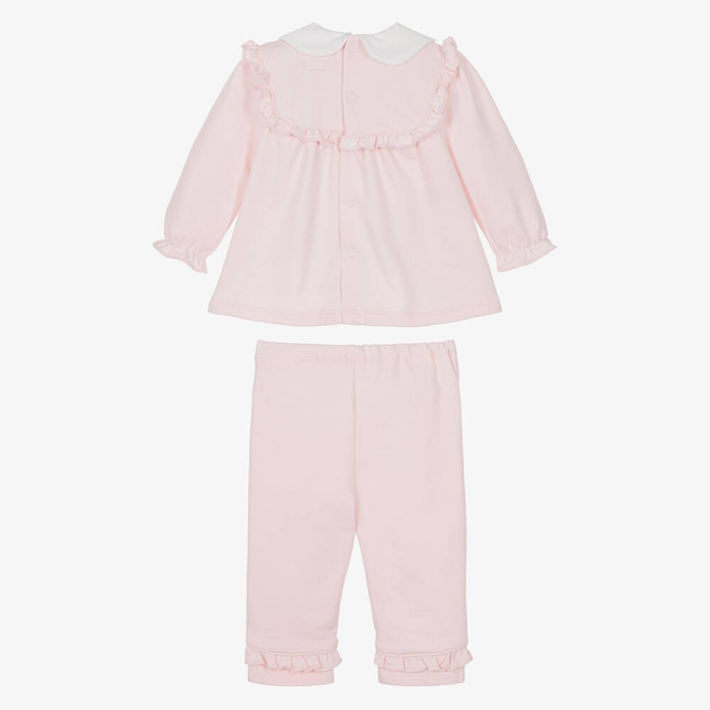 Emile et Rose-Baby Girls Pink Floral Stitch Cotton Trouser Set | Childrensalon