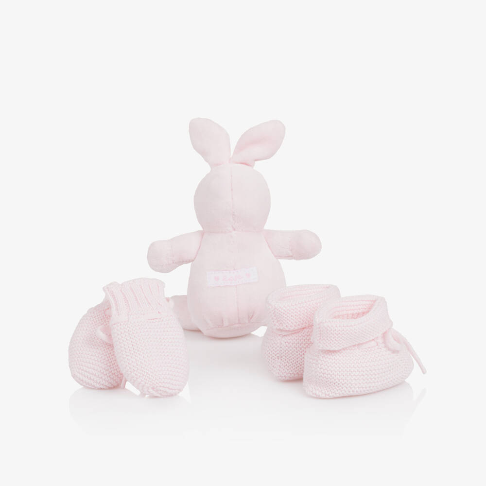 Emile et Rose-Baby Girls Pink Mitts & Booties Gift Set with Teddy Bear | Childrensalon