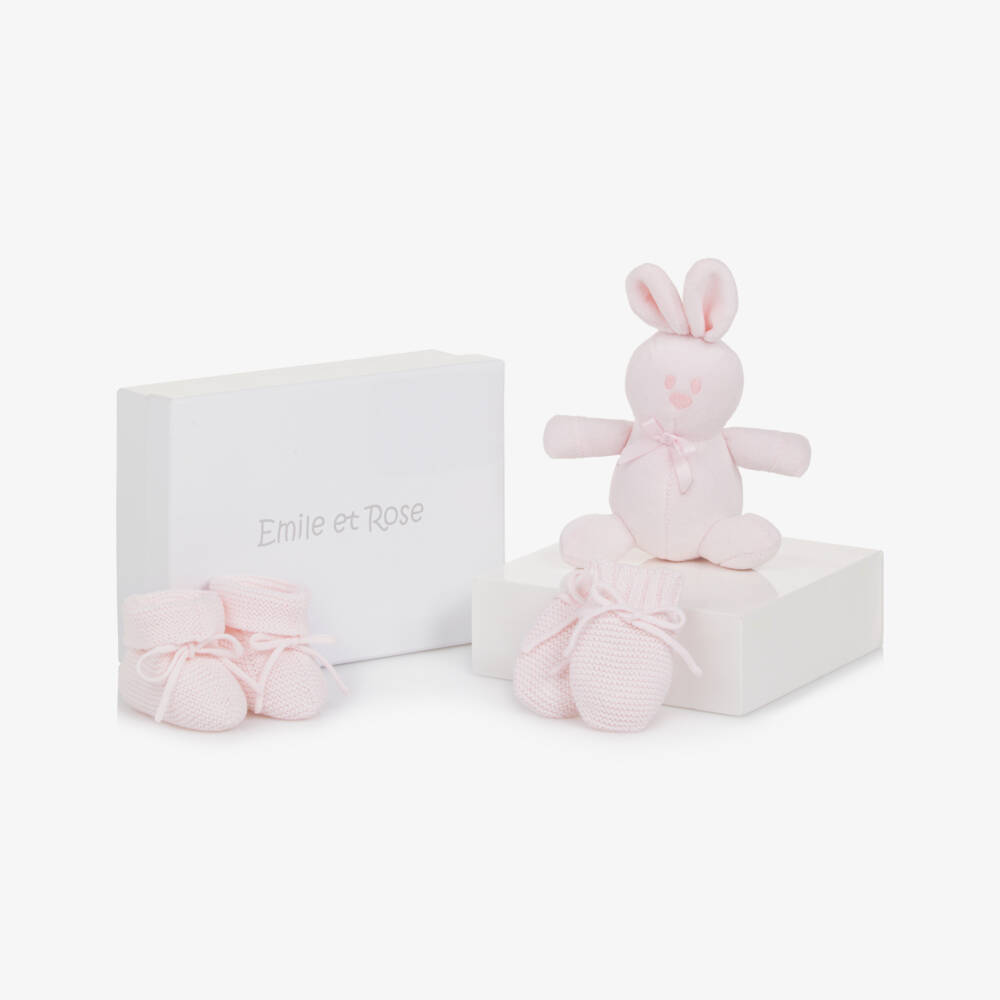 Emile et Rose-Baby Girls Pink Mitts & Booties Gift Set with Teddy Bear | Childrensalon