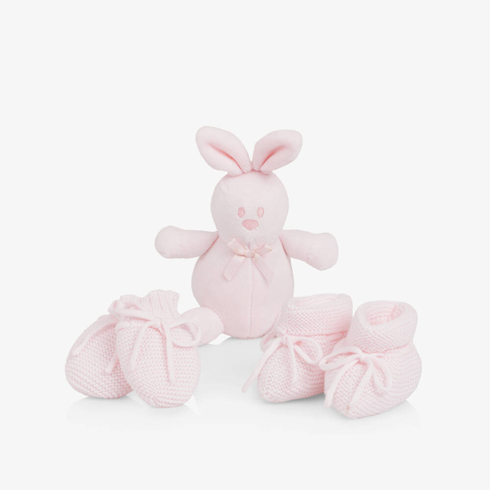 Emile et Rose-Baby Girls Pink Mitts & Booties Gift Set with Teddy Bear | Childrensalon