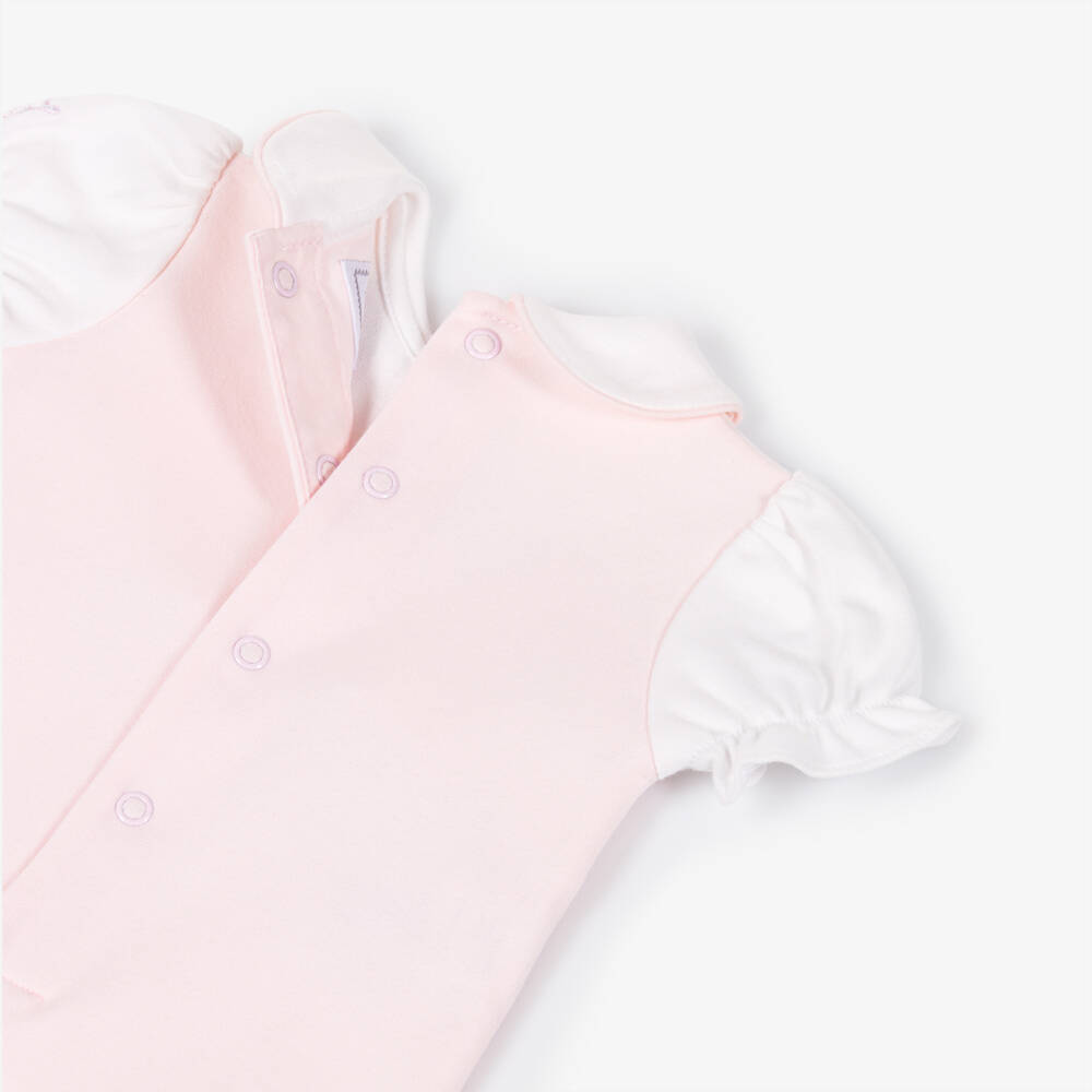 Emile et Rose-Baby Girls Pink & White Shortie with Scalloped Front | Childrensalon