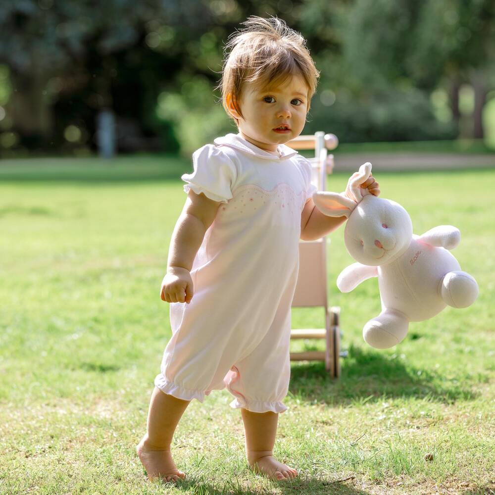 Emile et Rose-Baby Girls Pink & White Shortie with Scalloped Front | Childrensalon