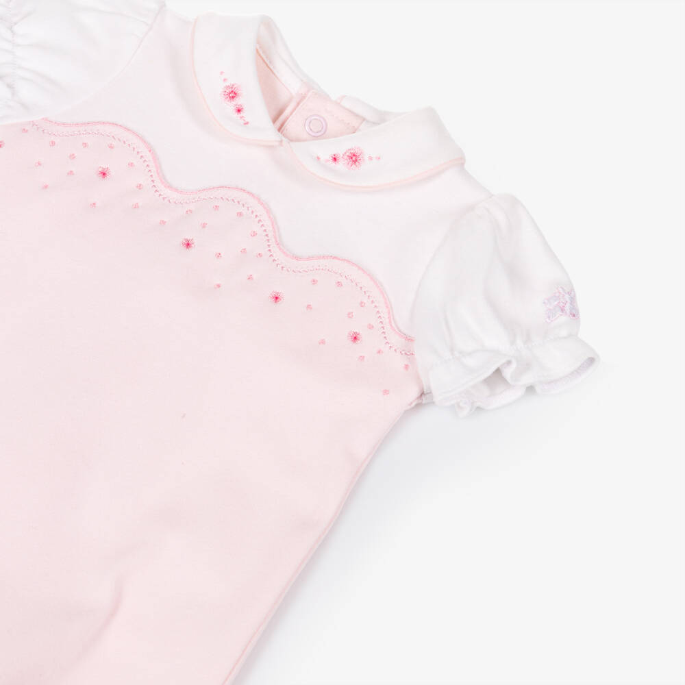 Emile et Rose-Baby Girls Pink & White Shortie with Scalloped Front | Childrensalon
