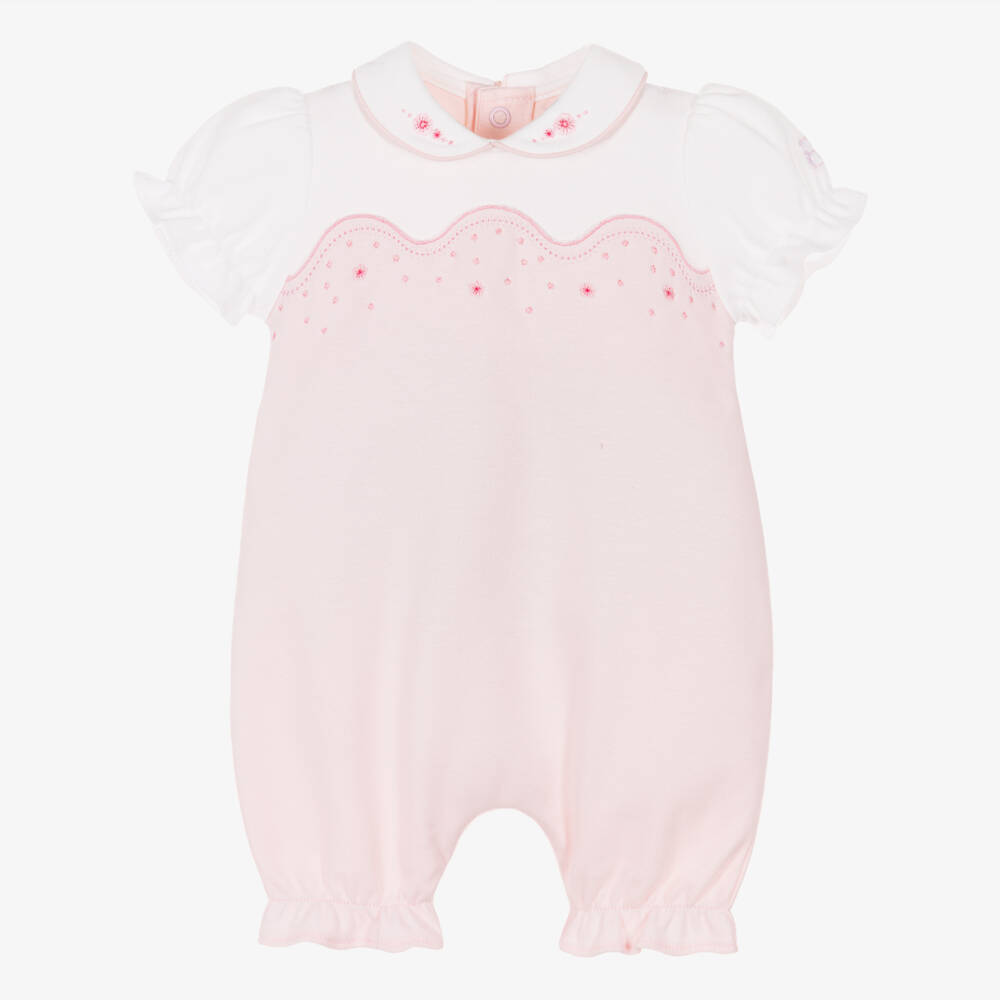 Emile et Rose-Baby Girls Pink & White Shortie with Scalloped Front | Childrensalon