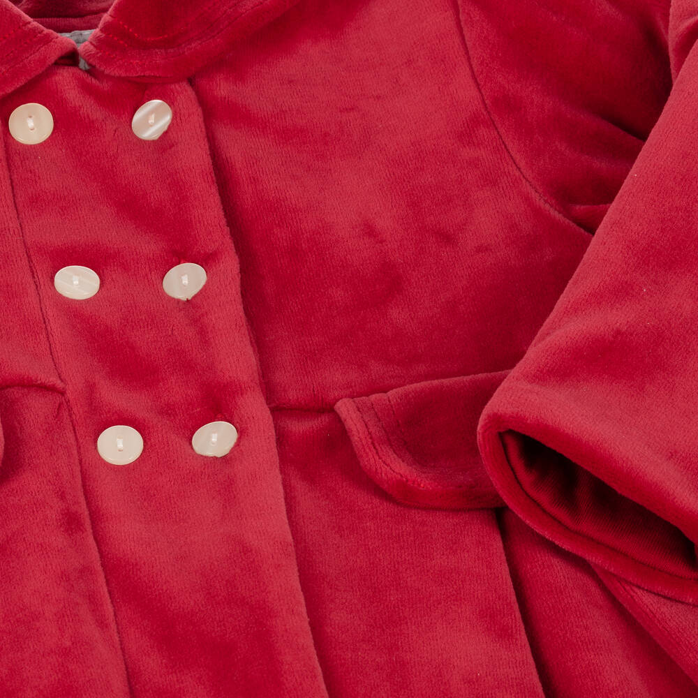 Emile et Rose-طقم معطف وقبعة قطيفة لون أحمر للمولودات | Childrensalon