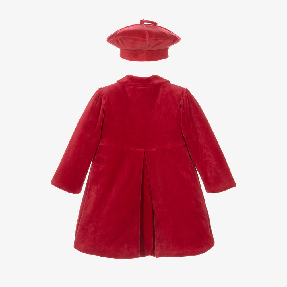 Emile et Rose-طقم معطف وقبعة قطيفة لون أحمر للمولودات | Childrensalon