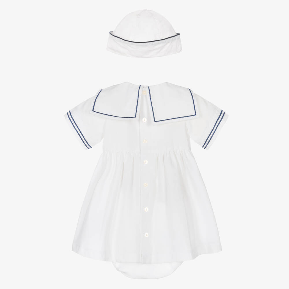 Emile et Rose-Baby Girls White Cotton Sailor Dress Set | Childrensalon