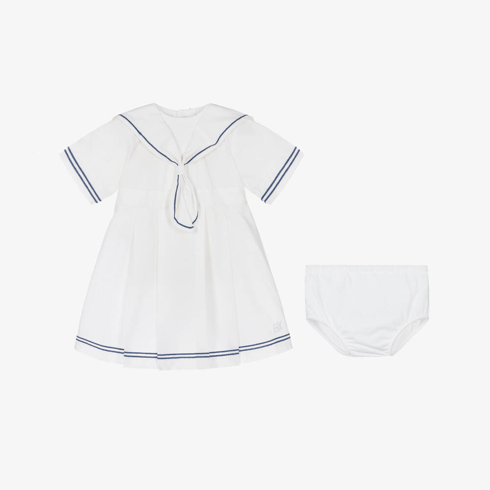 Emile et Rose-Baby Girls White Cotton Sailor Dress Set | Childrensalon
