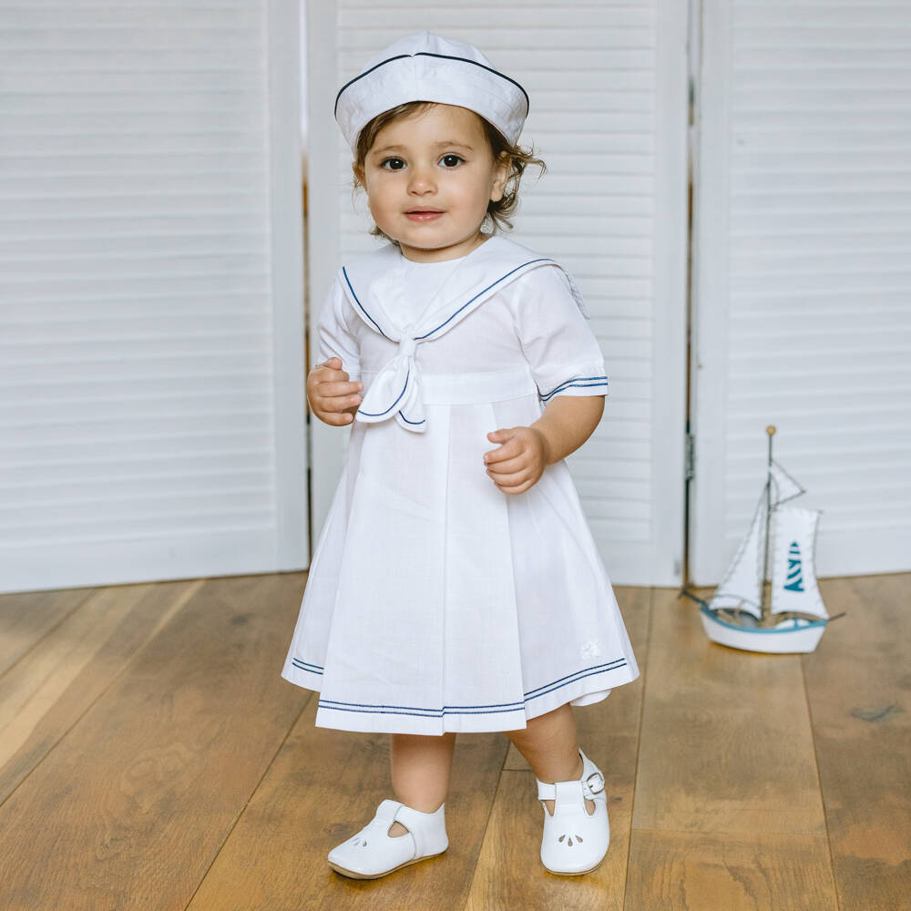 Emile et Rose-Baby Girls White Cotton Sailor Dress Set | Childrensalon