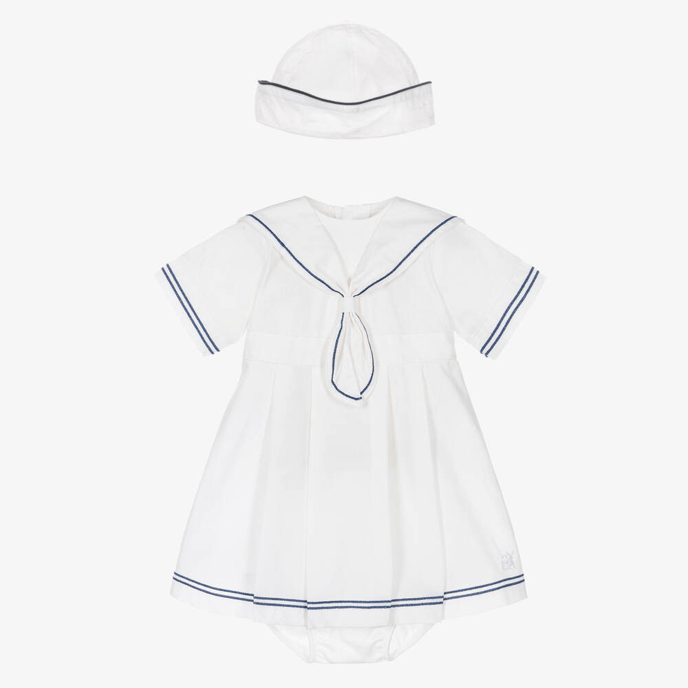 Emile et Rose-Baby Girls White Cotton Sailor Dress Set | Childrensalon