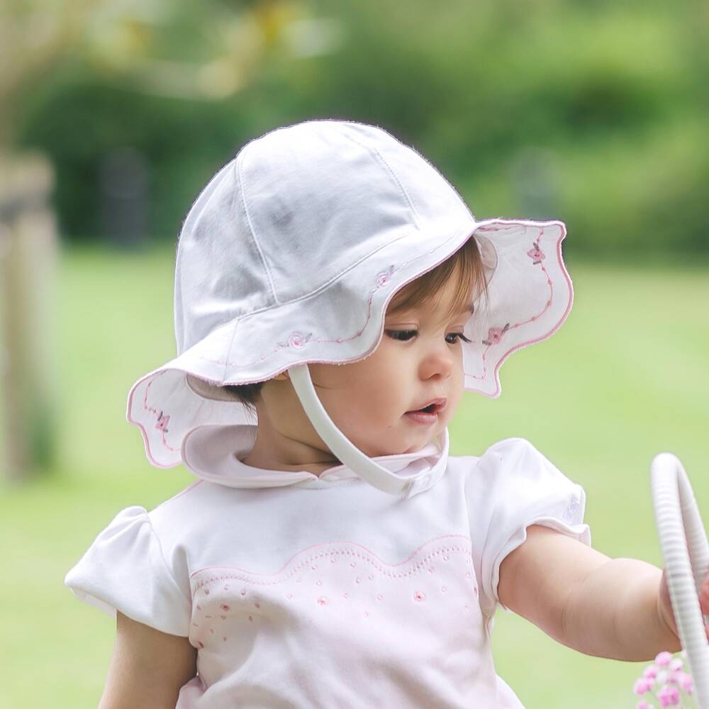 Emile et Rose-قبعة شمس قطن لون أبيض للبنات الرضع | Childrensalon