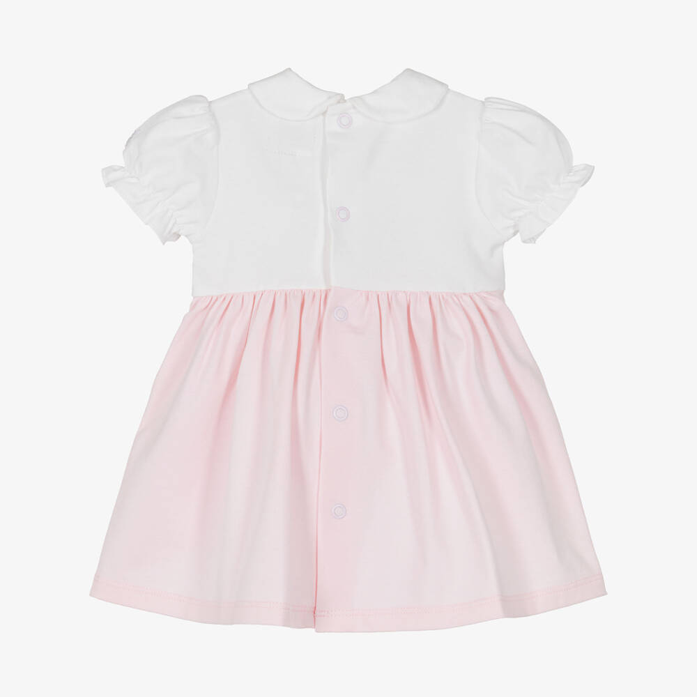 Emile et Rose-Baby Girls White & Pink Dress Set with Floral Embroidery | Childrensalon