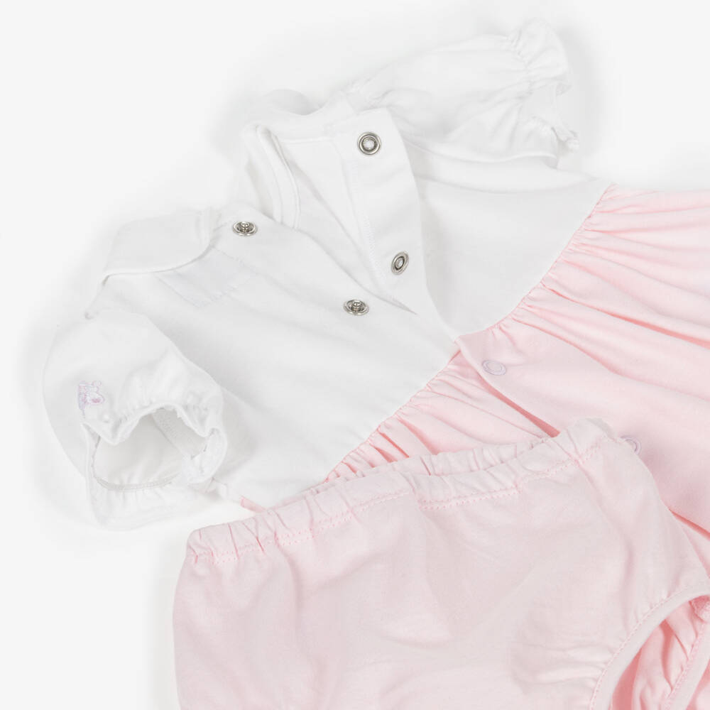 Emile et Rose-Baby Girls White & Pink Dress Set with Floral Embroidery | Childrensalon