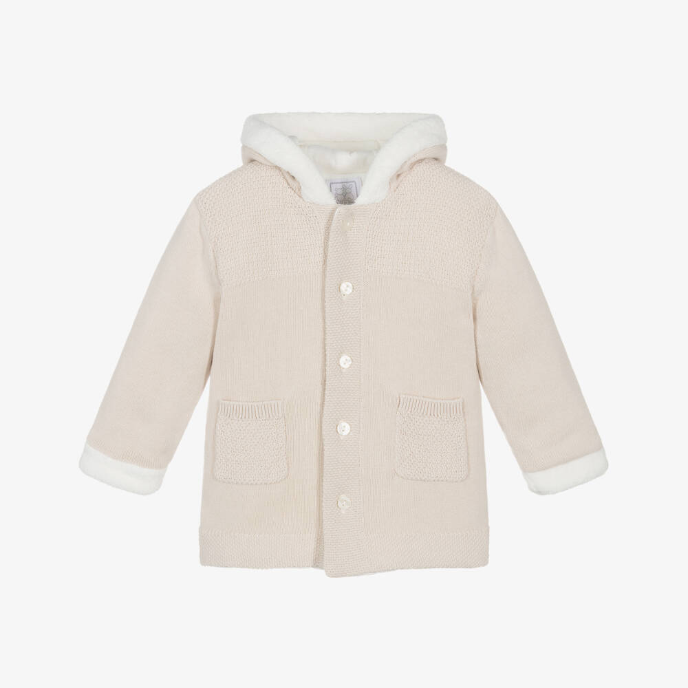 Emile et Rose-Beige Cotton Knit Baby Pram Coat | Childrensalon