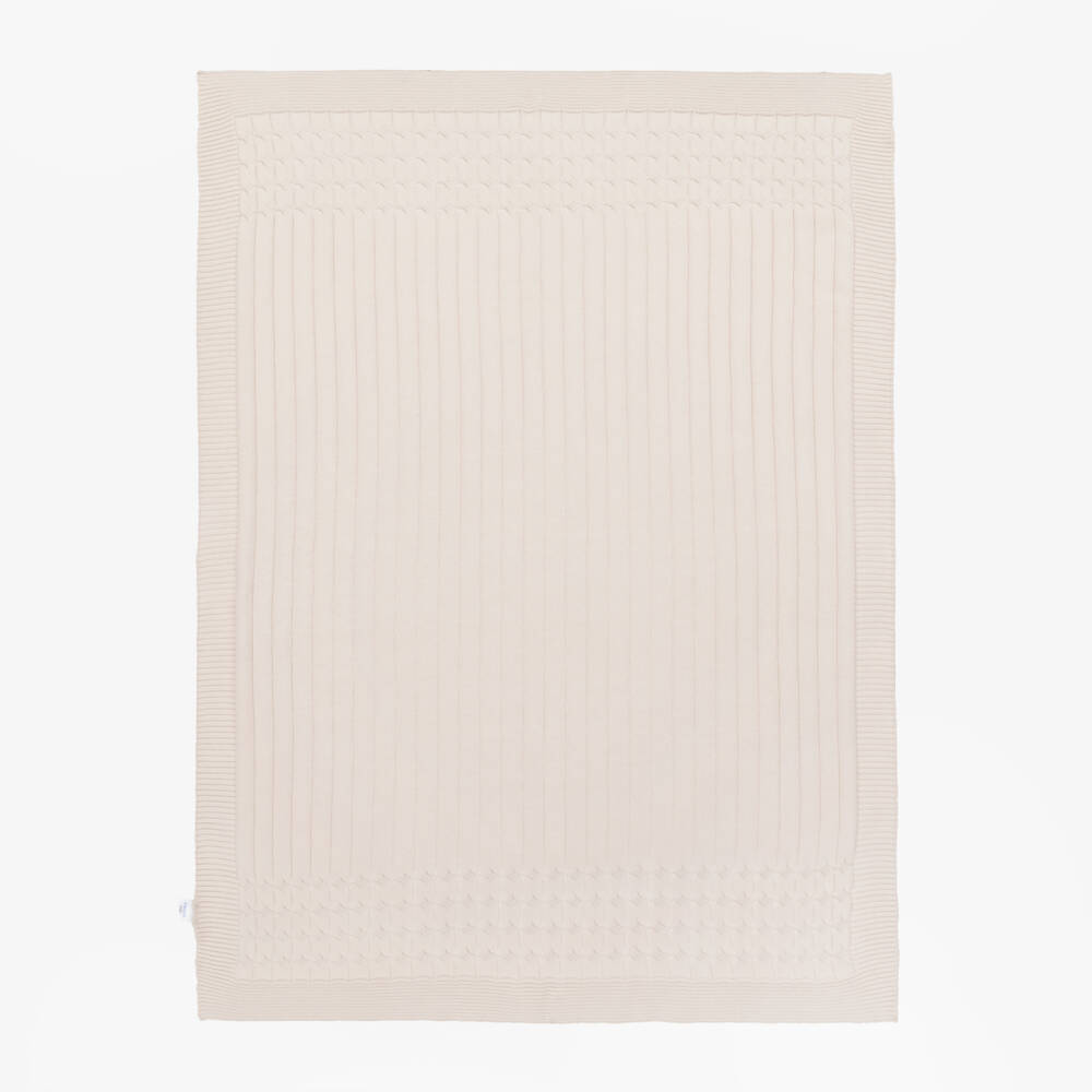 Emile et Rose-Beige Knitted Cotton Blanket (110cm) | Childrensalon
