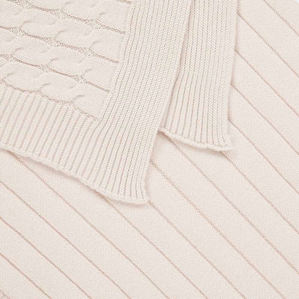 Emile et Rose-Beige Knitted Cotton Blanket (110cm) | Childrensalon