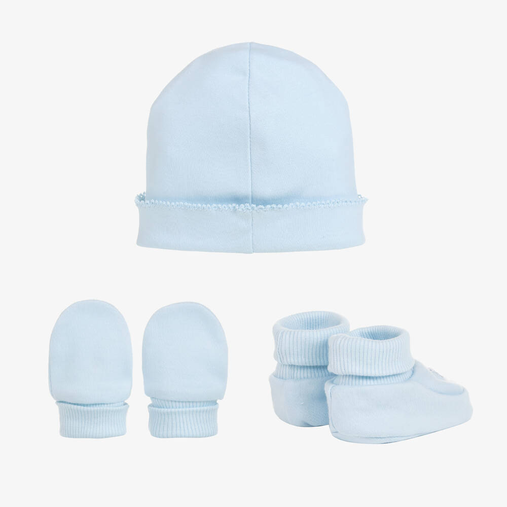 Emile et Rose-Blue Cotton Hat & Booties Set | Childrensalon