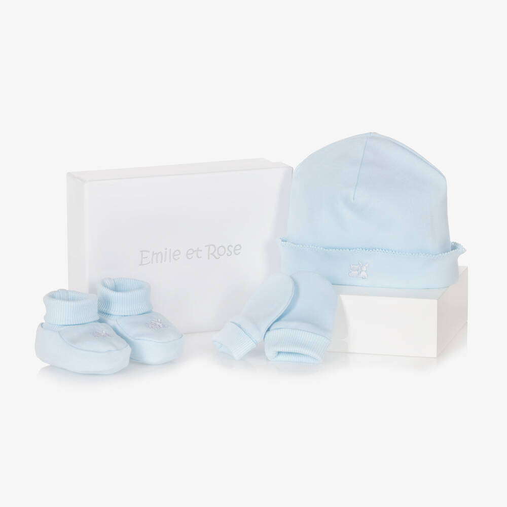 Emile et Rose-Blue Cotton Hat & Booties Set | Childrensalon