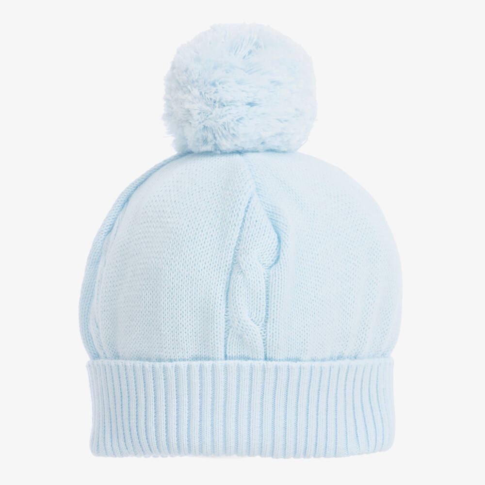 Emile et Rose-Blue Knitted Cotton Pom-Pom Hat | Childrensalon