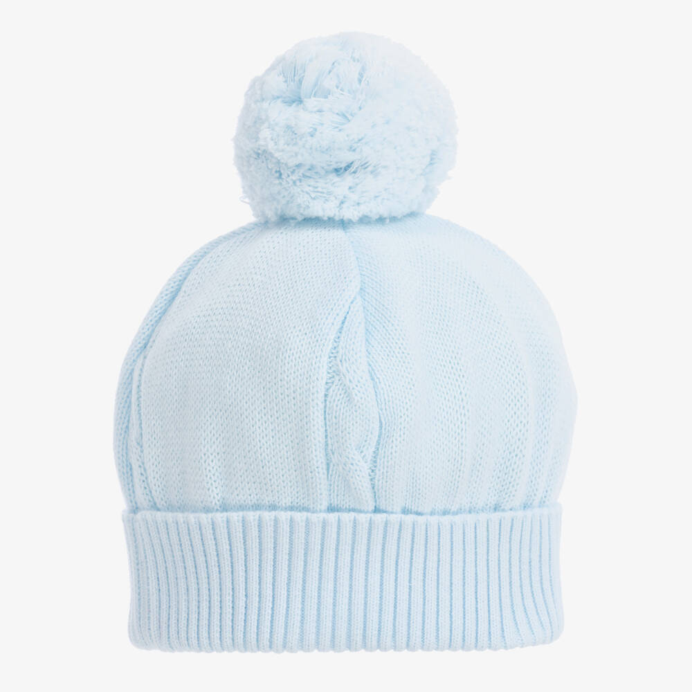 Emile et Rose-Blue Knitted Cotton Pom-Pom Hat | Childrensalon