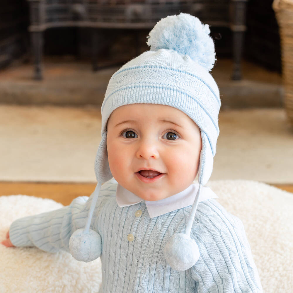 Emile et Rose-Blue Knitted Pom-Pom Baby Hat | Childrensalon