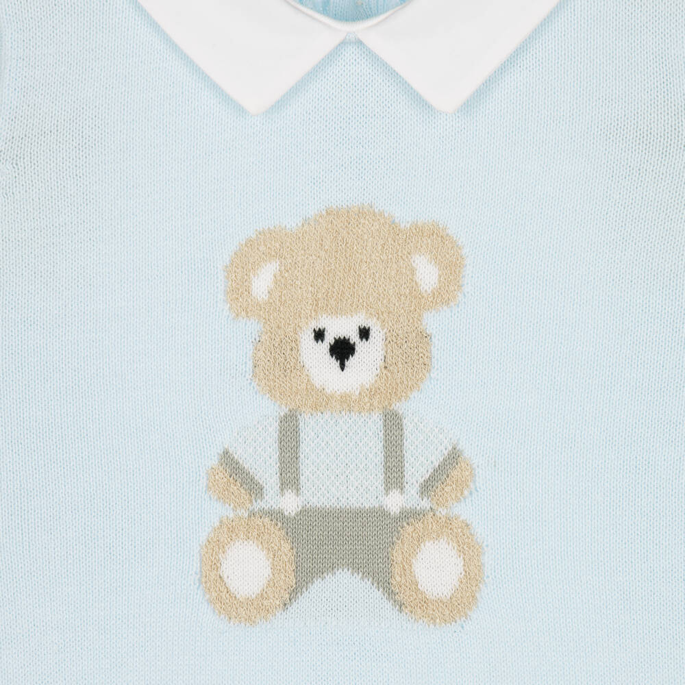 Emile et Rose-Blue Knitted Teddy Babysuit Hat Set | Childrensalon