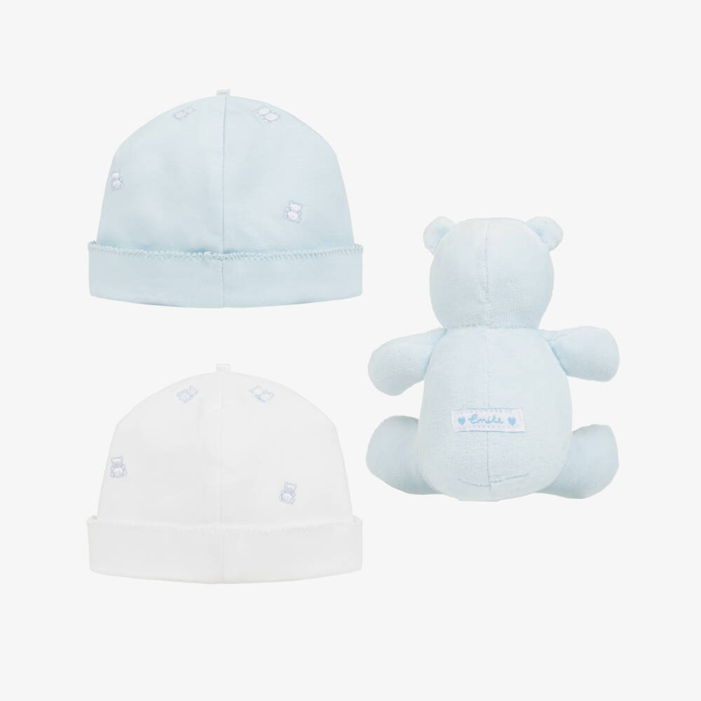 Emile et Rose-Baby Boys Light Blue & White Cotton Hat Set | Childrensalon