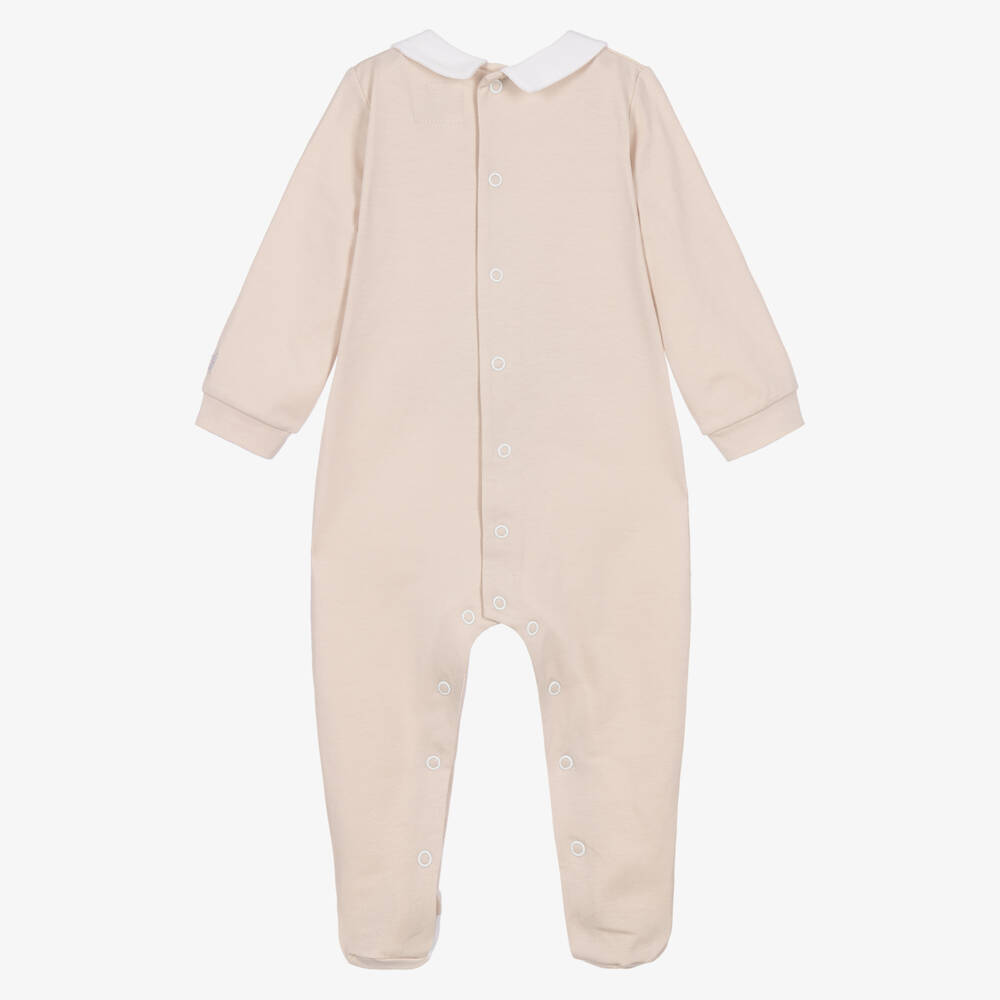 Emile et Rose-Boys Beige Cotton Babygrow with Embroidered Teddies | Childrensalon