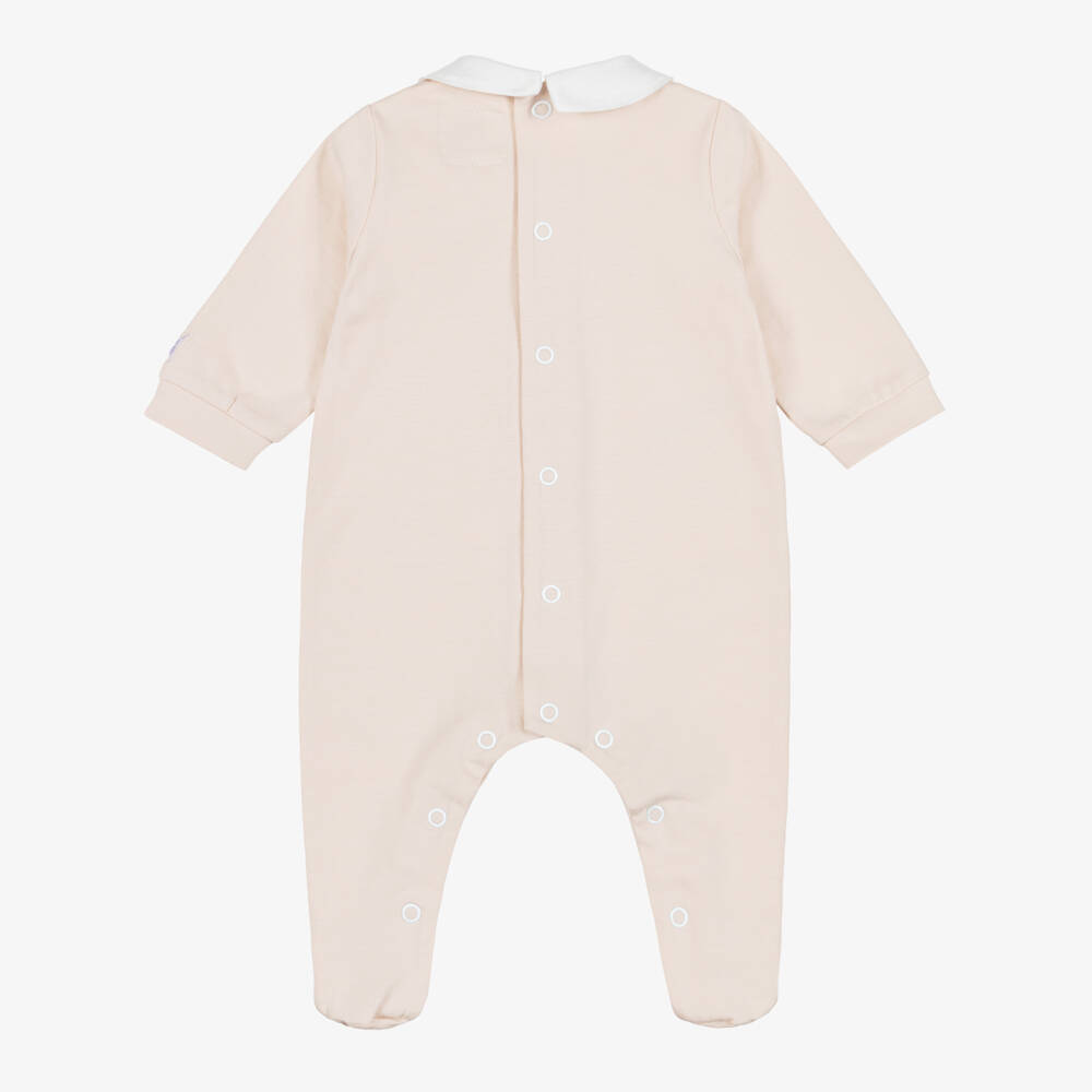 Emile et Rose-Boys Beige Cotton Babygrow with Embroidered Teddies | Childrensalon