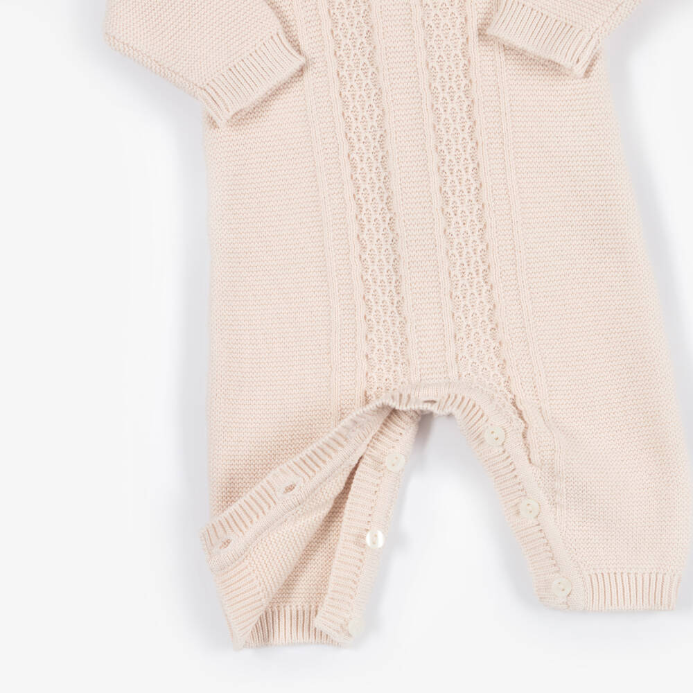 Emile et Rose-Boys Beige Cotton Knit Babysuit & Hat Set | Childrensalon