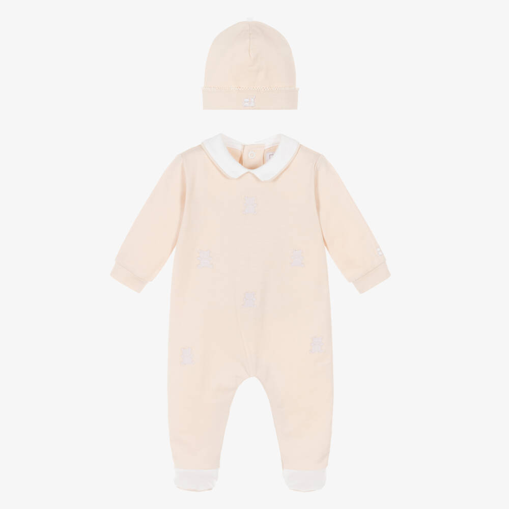 Emile et Rose-Boys Beige Cotton Teddy Babygrow & Hat Set | Childrensalon