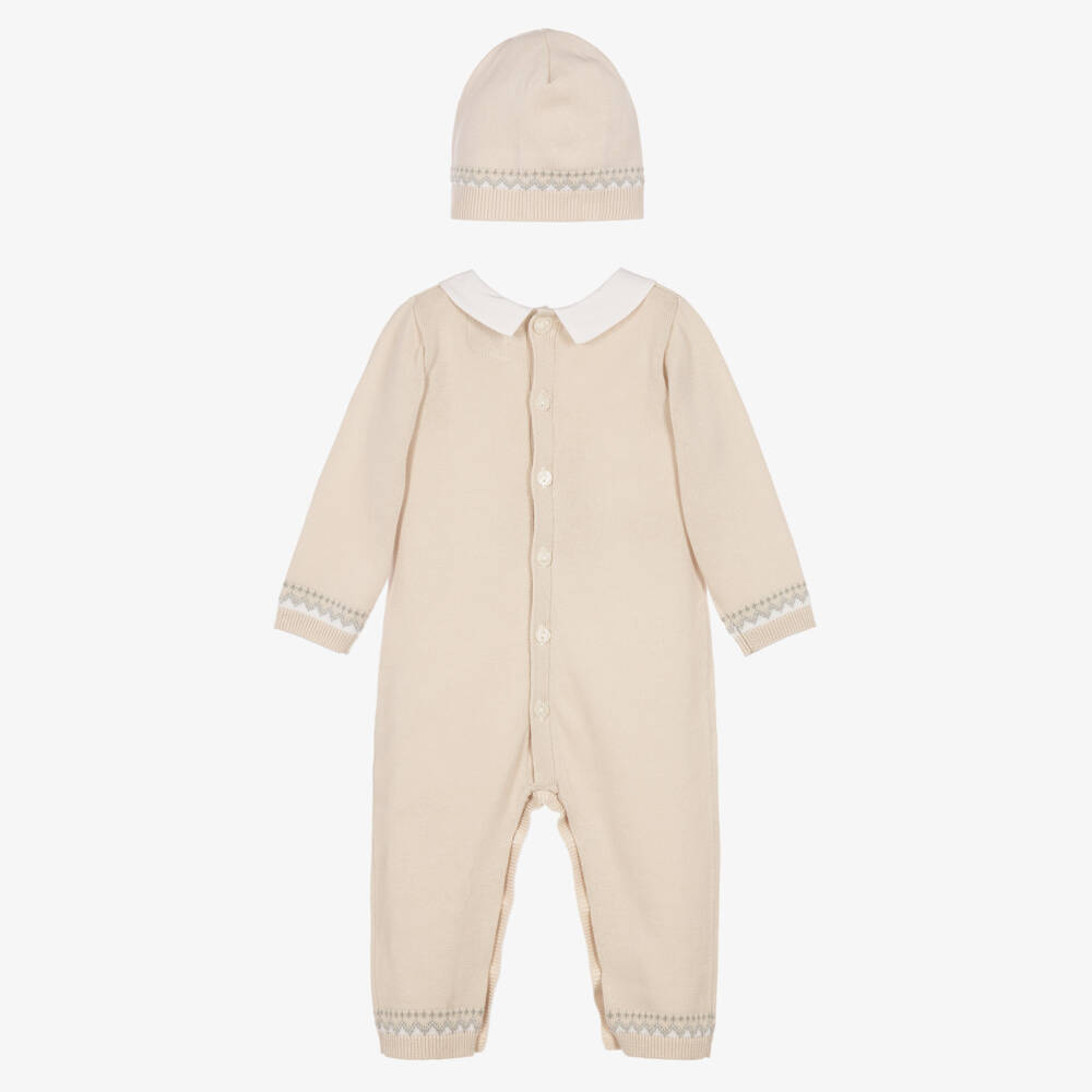 Emile et Rose-Boys Beige Knitted Teddy Babysuit & Hat Set | Childrensalon