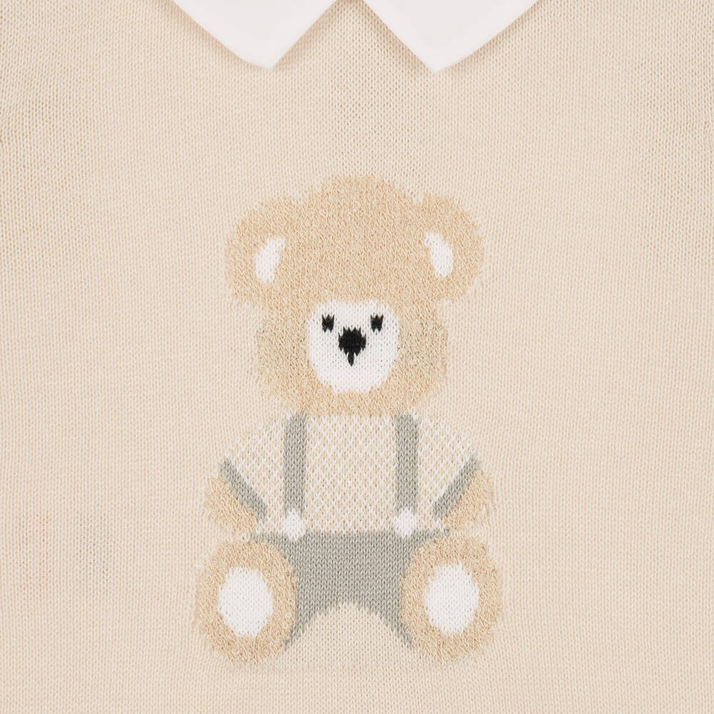 Emile et Rose-Boys Beige Knitted Teddy Babysuit & Hat Set | Childrensalon