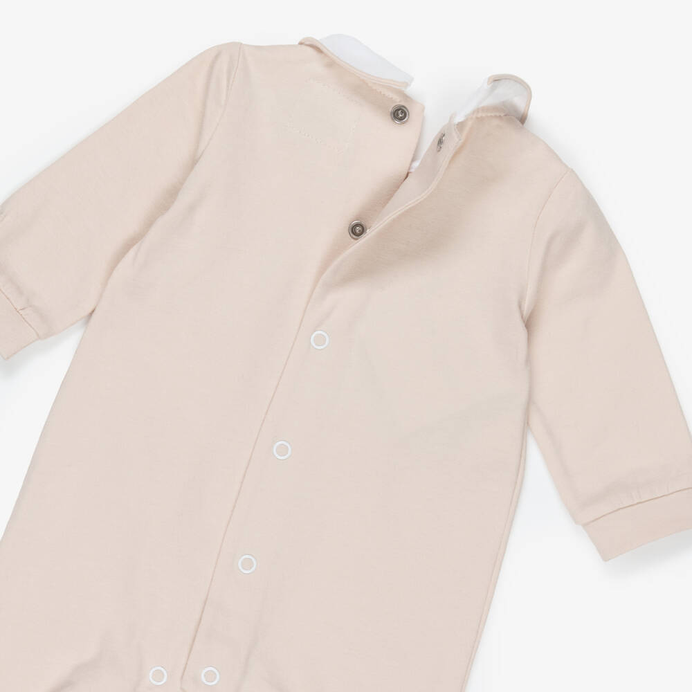 Emile et Rose-Boys Beige & White Cotton Embroidered Babysuits (2 Pack) | Childrensalon