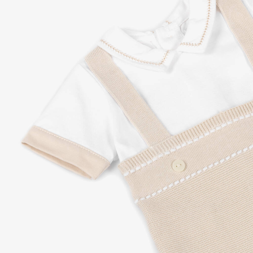 Emile et Rose-Boys Beige & White Cotton-Knit Shortie | Childrensalon