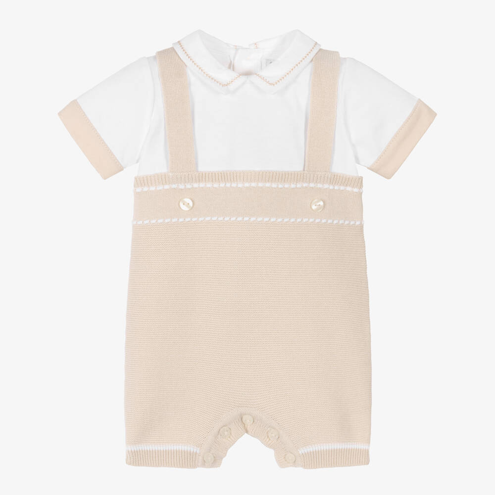Emile et Rose-Boys Beige & White Cotton-Knit Shortie | Childrensalon