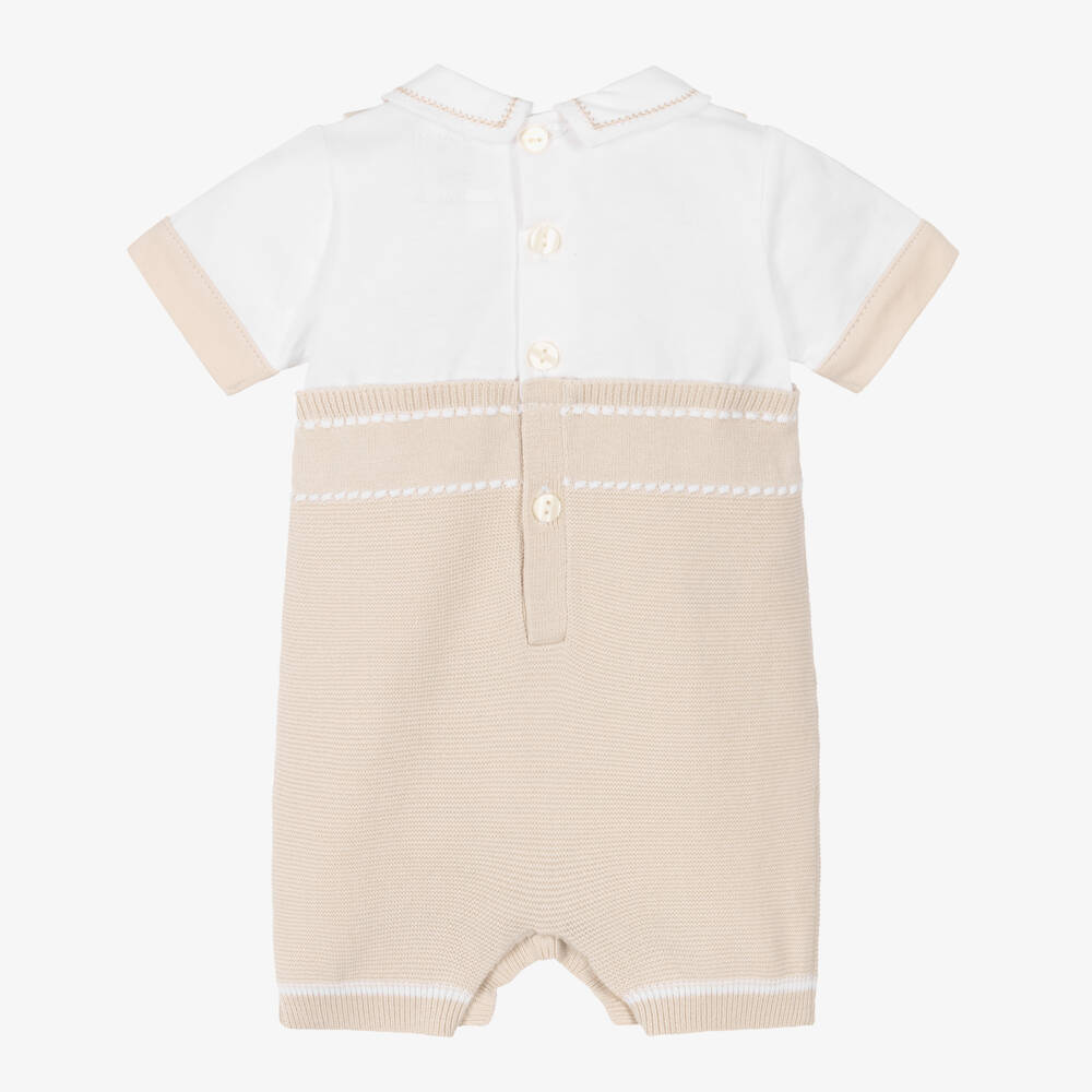 Emile et Rose-Boys Beige & White Cotton-Knit Shortie | Childrensalon