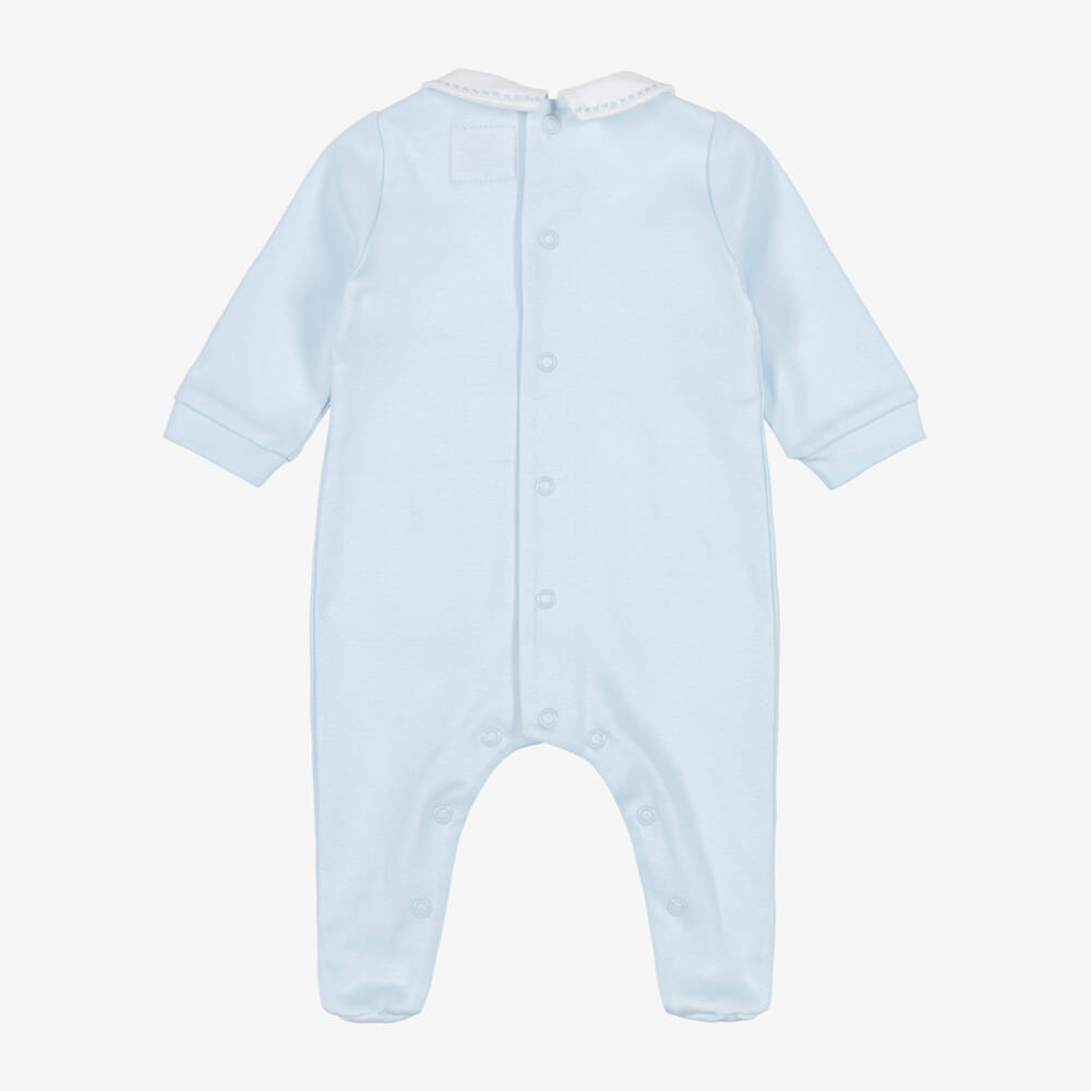 Emile et Rose-Boys Blue Babygrow With Cross-Stitch Embroidery | Childrensalon