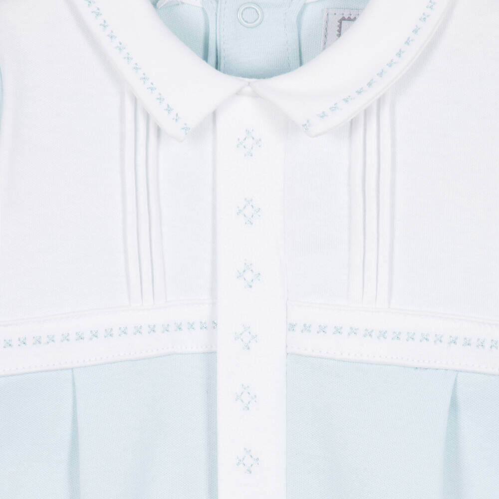 Emile et Rose-Boys Blue Babygrow With Cross-Stitch Embroidery | Childrensalon