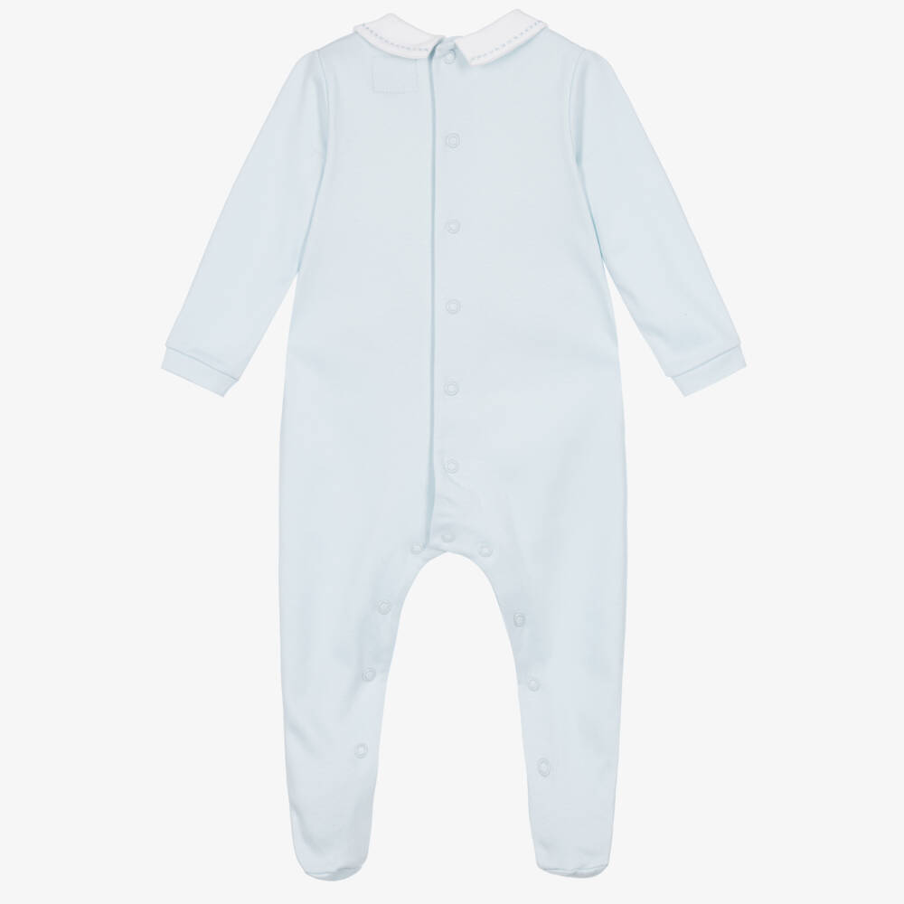 Emile et Rose-Boys Blue Babygrow With Cross-Stitch Embroidery | Childrensalon