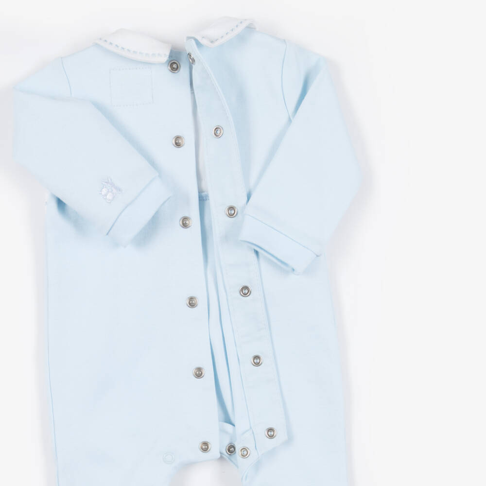 Emile et Rose-Boys Blue Babygrow With Cross-Stitch Embroidery | Childrensalon
