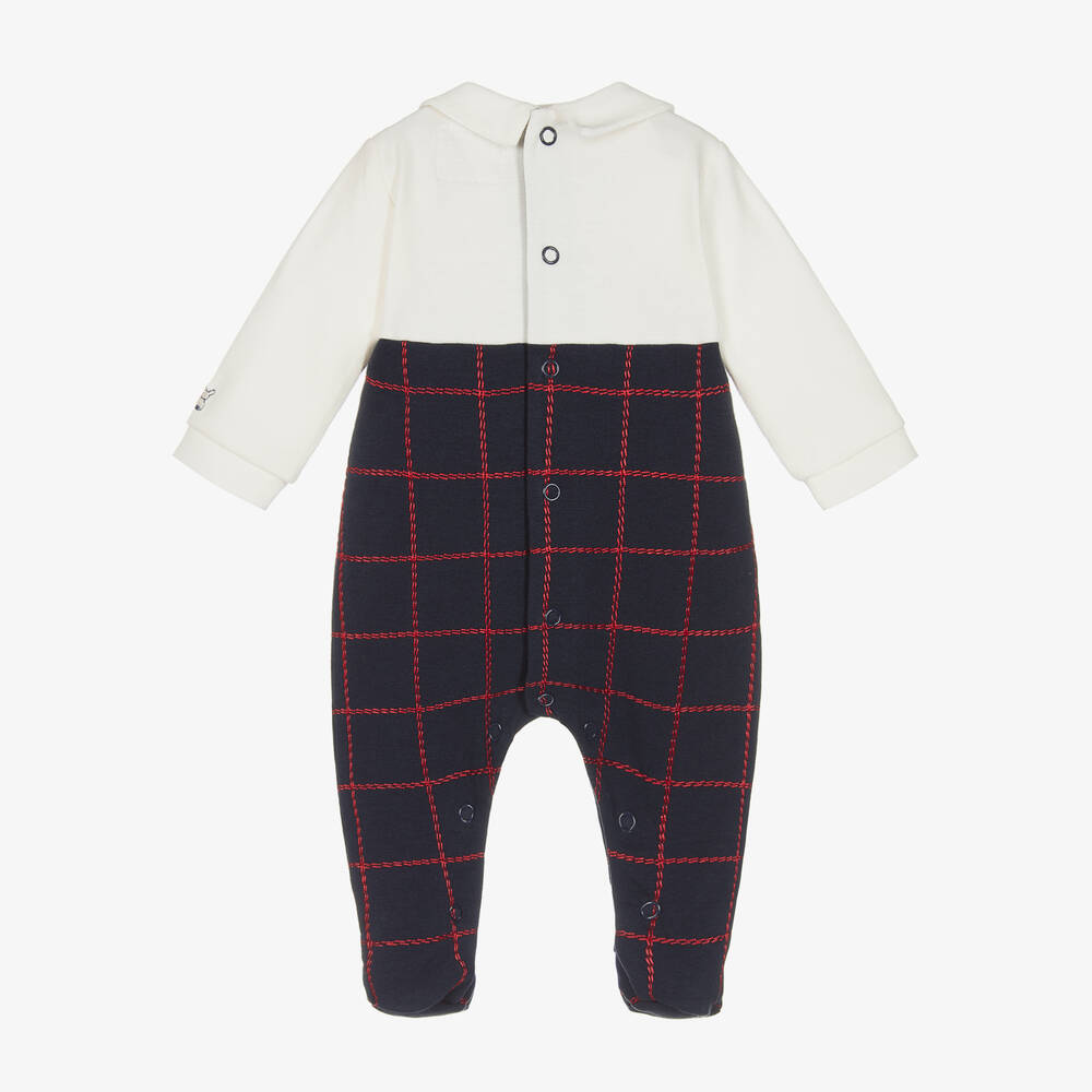 Emile et Rose-Boys Blue Check Babygrow | Childrensalon