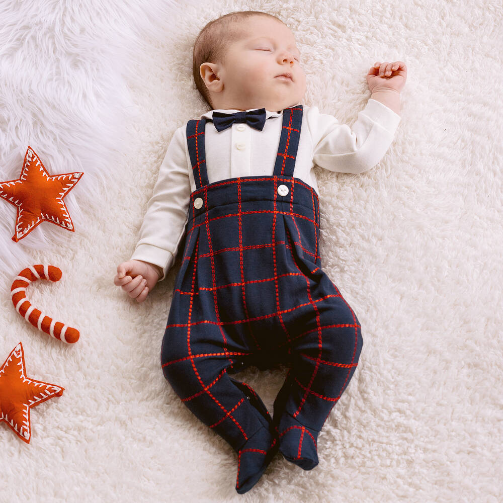 Emile et Rose-Boys Blue Check Babygrow | Childrensalon