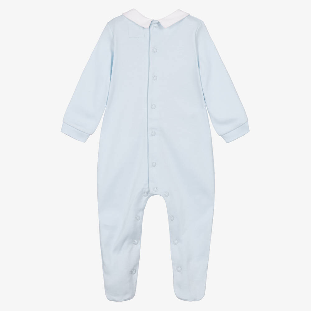 Emile et Rose-Boys Blue Cotton Babygrow with Embroidered Teddies | Childrensalon