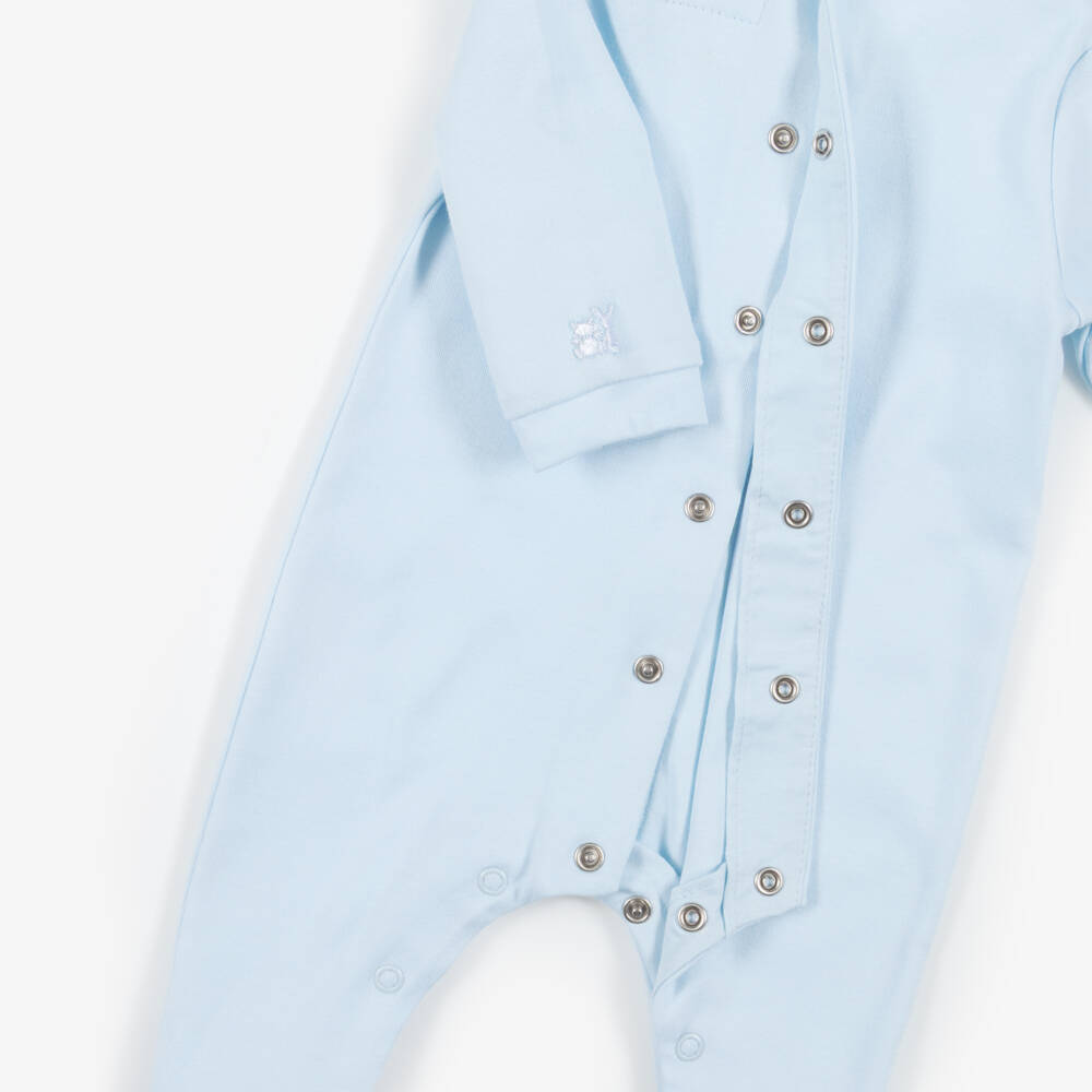 Emile et Rose-Boys Blue Cotton Babygrow with Embroidered Teddies | Childrensalon
