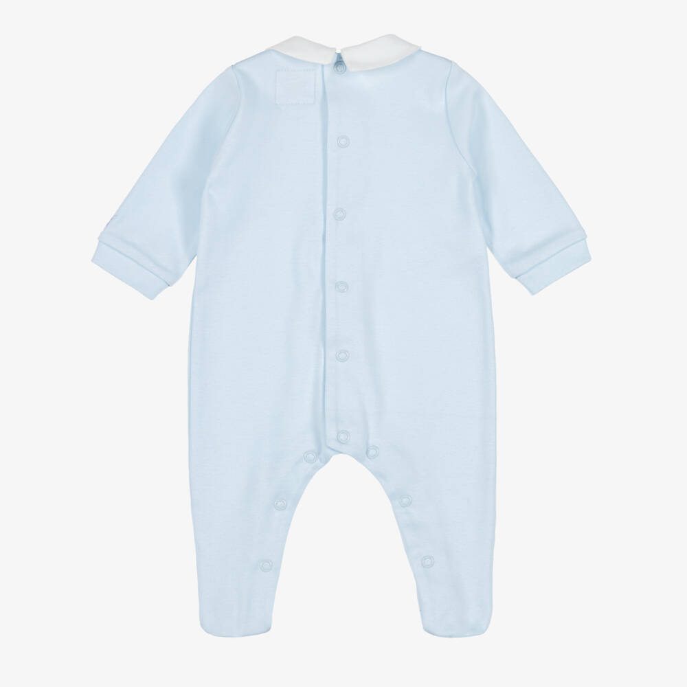 Emile et Rose-Boys Blue Cotton Babygrow with Embroidered Teddies | Childrensalon